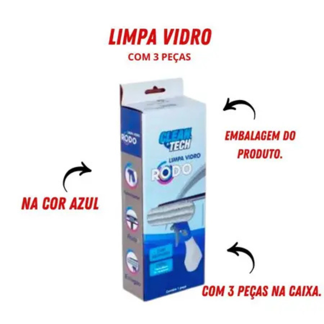 Rodo Limpa Vidro 3 em 1 com Spray e Reservatório 250ml