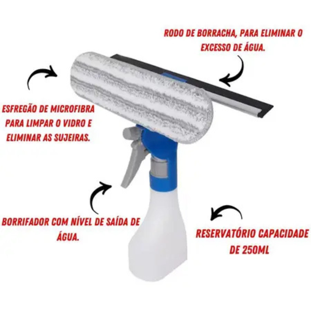 Rodo Limpa Vidro 3 em 1 com Spray e Reservatório 250ml